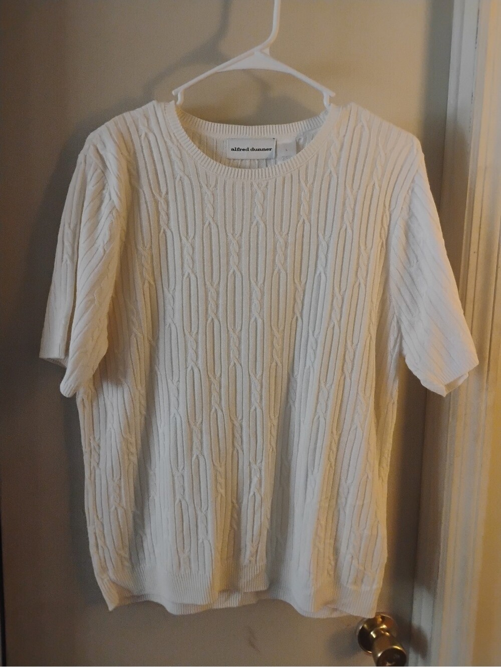Alfred Dunner Women's White Cable Knit Short Sleeve Sweater Size L